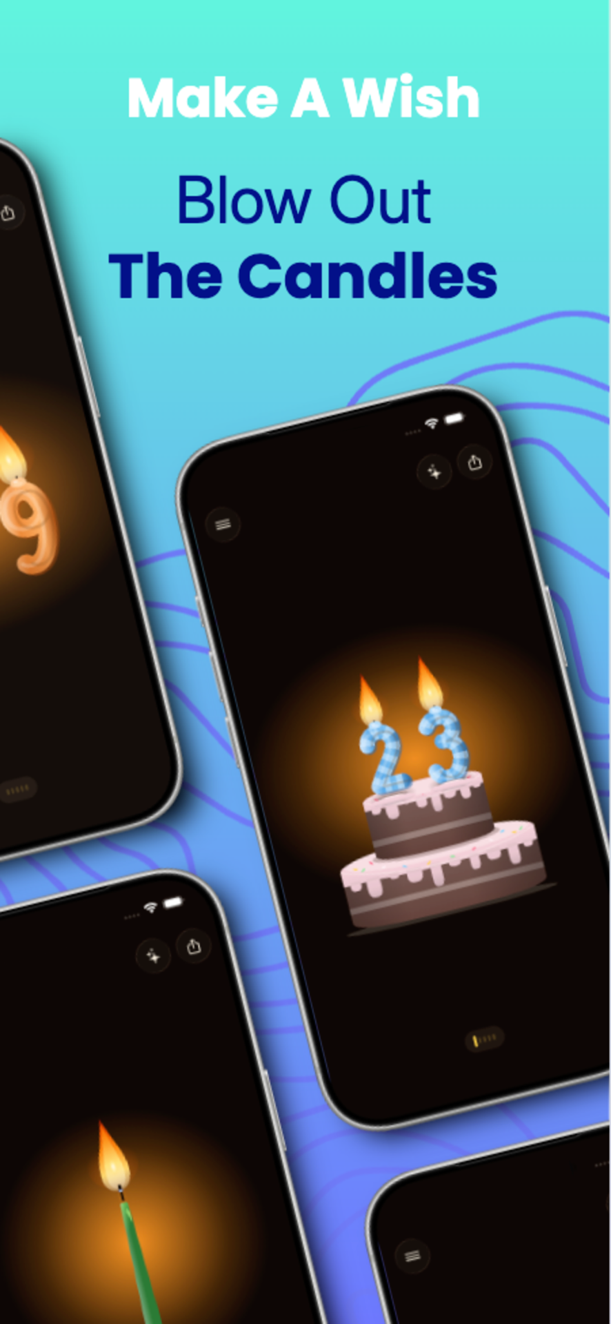 Number candles shaped as 23 on a two-layer chocolate birthday cake